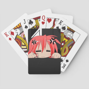 Sleepy anime Girl, das Karten spielt Spielkarten