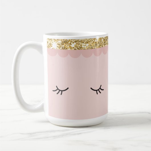 SLEEPY Augen geschlossen offene Wimpern Gold blass Kaffeetasse (Links)