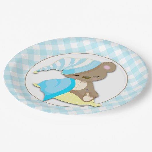 Sleepy Baby Bear Boy Pappteller (Schrägansicht)