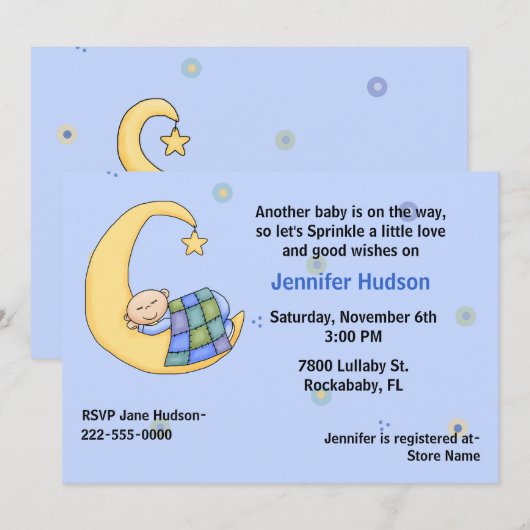 Sleepy Baby Boy Sprinkle Dusche Einladung (Vorne/Hinten)