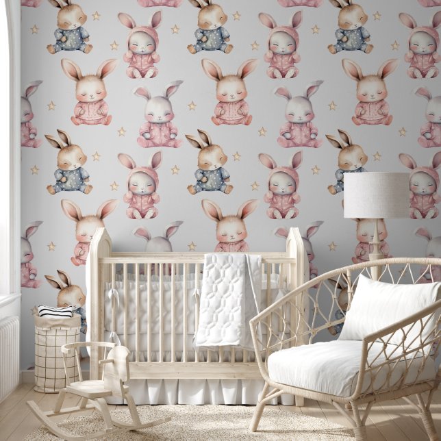 Sleepy Baby Bunny Rabbits Kinderzimmer Room Tapete (Kinder)
