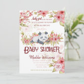 Sleepy Baby Panda Pink Cherry Blossom Babydusche Einladung (Stehend Vorderseite)