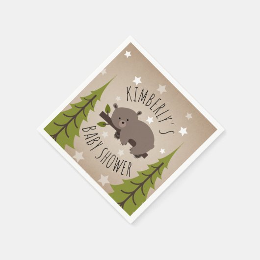 Sleepy Bären Stars + Bäume Babydusche Serviette (Ecke)