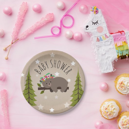 Sleepy Bären Stars + Bäume Blumendusche Pappteller (Party)