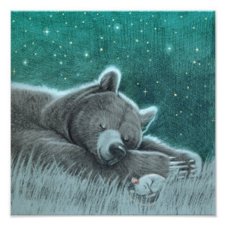 Sleepy Bear and Mouse Print Fotodruck