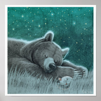 Sleepy Bear and Mouse Print Poster