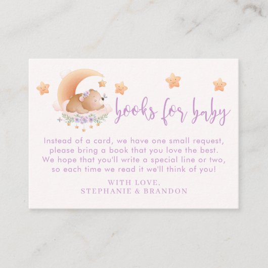Sleepy Bear auf Cloud Baby Girl Book Request Cards Visitenkarte (Vorderseite)