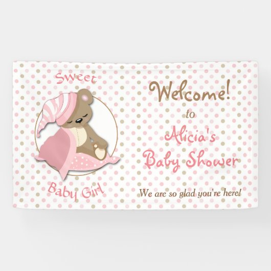Sleepy Bear Baby Girl Dusche Banner (Horizontal)