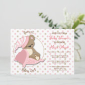 Sleepy Bear Baby Girl Dusche Einladung (Stehend Vorderseite)