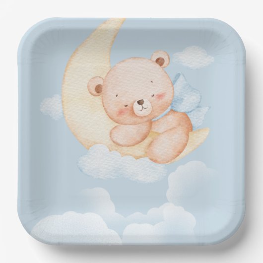 Sleepy Bear Baby Shower Paper Plates Pappteller (Vorderseite)