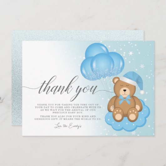 Sleepy Bear Balloon Baby Showdusche Danke Karte (Vorne/Hinten)