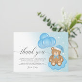 Sleepy Bear Balloon Baby Showdusche Danke Karte (Stehend Vorderseite)