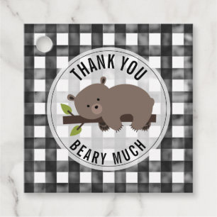 Sleepy Bear Cub Gingham Baby Dusche Geschenkanhänger