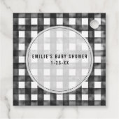 Sleepy Bear Cub Gingham Baby Dusche Geschenkanhänger (Rückseite)