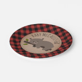 Sleepy Bear Cub Lumberjack Karierte Babydusche Pappteller (Schrägansicht)