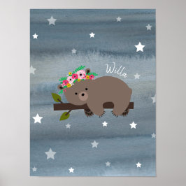 Sleepy Bear Cube Aquarell Floral Baby Kinderzimmer Poster