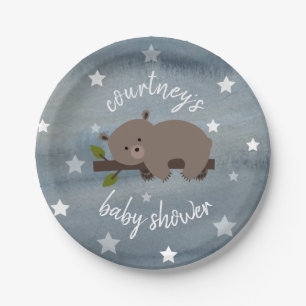Sleepy Bear Stars Wasserfarbe Babydusche Pappteller