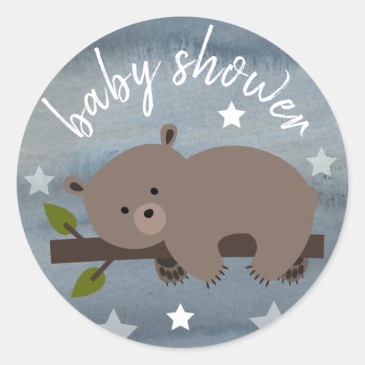 Sleepy Bear Stars Wasserfarbe Babydusche Runder Aufkleber (Vorderseite)