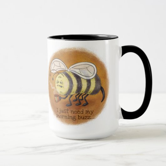 Sleepy Bee Morning Buzz mit schwarzem Griff Tasse (Rechts)