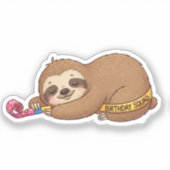 Sleepy Birthday Squad Sloth mit Party Horn Aufkleber (Vorderseite)