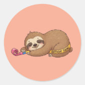 Sleepy Birthday Squad Sloth mit Party Horn Runder Aufkleber (Vorderseite)