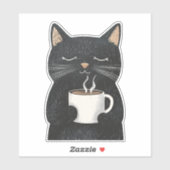 Sleepy Black Cat mit einem Cup Coffee Boho Aufkleber (Blatt)