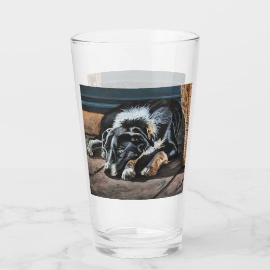 Sleepy Border Collie Glass Cup Glas (Rückseite)