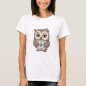 Sleepy Brown Owl Holding a Night Shift Fuel Coffee T-Shirt (Vorderseite)