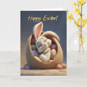 Sleepy Bunny in Easter Egg Basket Happy Easter Karte (Gelbe Blume)