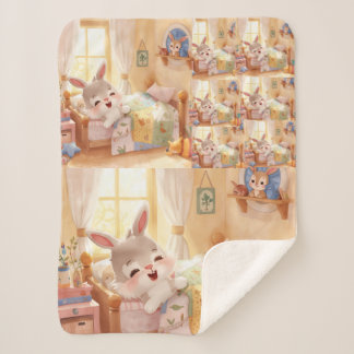 "Sleepy Bunny Kids Blanket – Cozy Repeated Rabbit Sherpadecke
