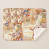 "Sleepy Bunny Kids Blanket – Cozy Repeated Rabbit  Sherpadecke (Vorderseite (Horizontal))