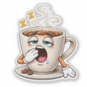 Sleepy Cartoon Coffee Cup Custom-Cut Vinyl Sticker (Vorderseite)