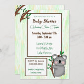 Sleepy Cartoon Koala Themed Kinderdusche Einladung (Vorne/Hinten)