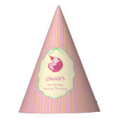 Sleepy Cat 1st Birthday Yellow Stripes Partyhütchen (Vorderseite)