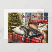 Sleepy Cat and Christmas Tree Postkarte (Vorne/Hinten)