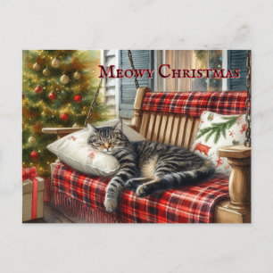 Sleepy Cat and Christmas Tree Postkarte