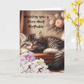 Sleepy Cat Birthday Karte (Gelbe Blume)