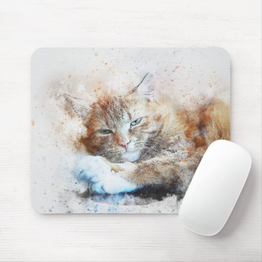 Sleepy Cat Girl | ABSTRAKT | Wasserfarbe Mousepad (Mit Mouse)