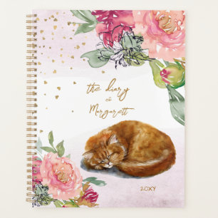 Sleepy Cat Illustration Flower Girl Tägliches Tage Planer