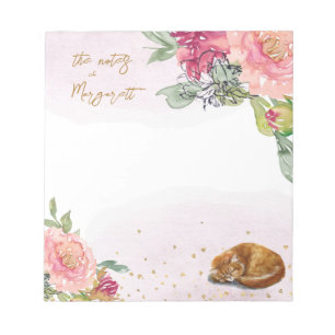 Sleepy Cat Illustration Girl Daily Activity Notes Notizblock