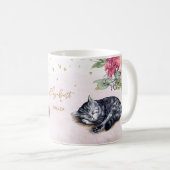 Sleepy Cat Illustration Gold Glitzer Girl Custom Kaffeetasse (VorderseiteRechts)