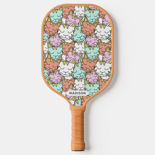 Sleepy Cats Pattern individuelle Name Pickleball Schläger (Vorderseite)