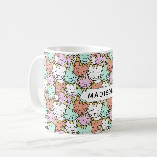 Sleepy Cats Pattern individuelle Name Tasse (Vorderseite Links)