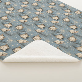 Sleepy Cats Under Starry Sky Cozy Blue Pattern Sherpadecke