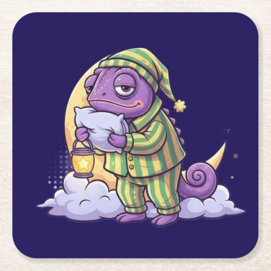 Sleepy Chameleon Coaster – Cozy & Whimsical Drink Rechteckiger Pappuntersetzer (Vorderseite)