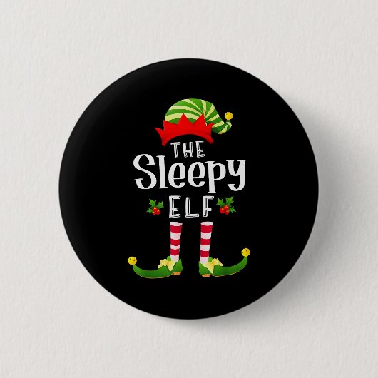 Sleepy Christmas Elf Matching Pajama X-mas Party Button (Vorderseite)
