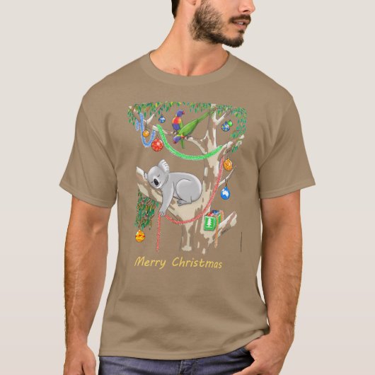 Sleepy Christmas Koala and Lorikeets T-Shirt (Vorderseite)
