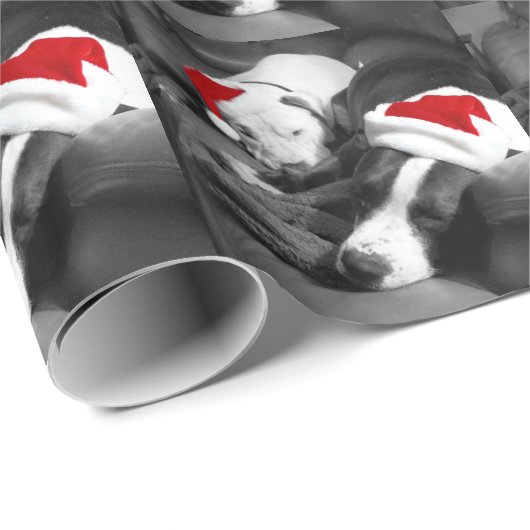 Sleepy Christmas Pitbull Puppies Süßes Santa Geschenkpapier (Rolleneckpunkt)