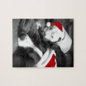 Sleepy Christmas Pitbull Puppies Süßes Santa Puzzle (Horizontal)