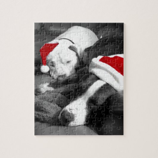 Sleepy Christmas Pitbull Puppies Süßes Santa Puzzle (Vertikal)